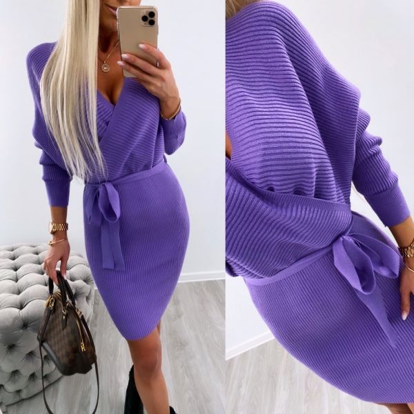 Violetinė Tie Knitted Dress