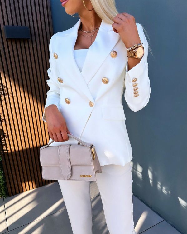 White Gold-buttoned Blazer