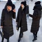 Taupe Dłuższa Ciepła Parka Zimowa Z Kapturem