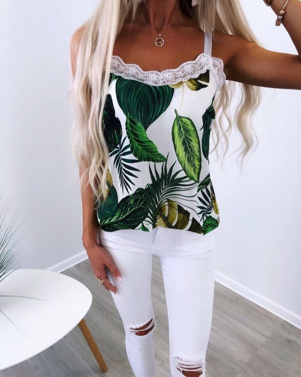 Green Green Floral Pattern Top