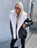 Melns Oversize Mākslīgās Kažokādas Jaka Ar Siltu Oderi