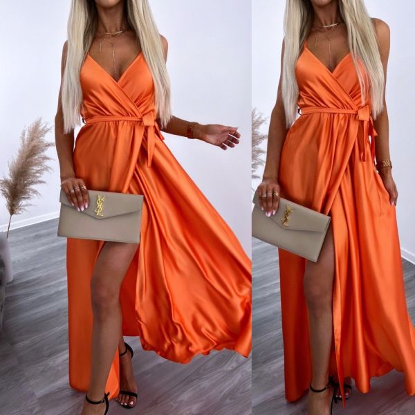 Оранжевый Платье макси с разрезом
