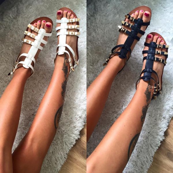 White Gladiator Shoes With Straps