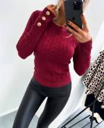 Dark Red Sweater With Golden Buttons