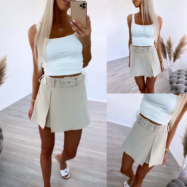 Beige Belted Culottes