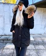 Black Winter Parka With Natural Fur And Longer Back