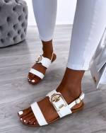Beige Comfortable Sandals With Golden Buckles