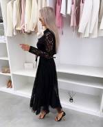 Juoda Nėrinių Suknelė Su Diržu