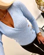 Light Blue Sweater With Gold Buttons