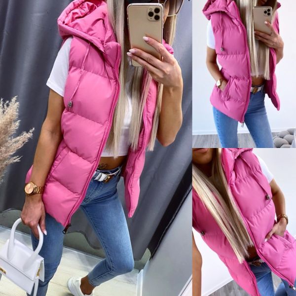 Pink Shorter Vest Made From Water-repellent Material