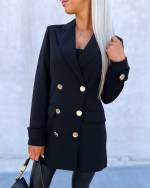 Black Long Blazer Jacket With Golden Details