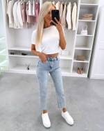 Zila Mom Fit Elastīgi Džinsi