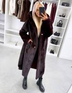 Pruun Kapuutsiga Luksuslik Talvemantel