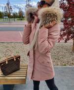 Beige Winter Parka With Real Fur And Waterproof Outer Layer