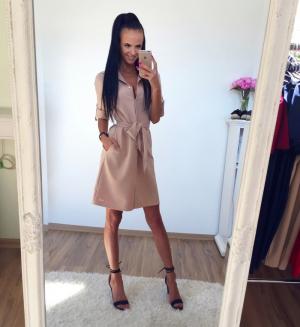Beige Casual Dress With Pockets