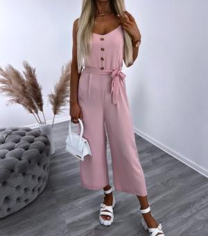 Pink Three-quarter Jumpsuit With Buttons