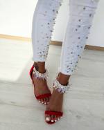Red Pointed Stiletto Embellished Sandals