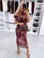 Tumši Violets Viduklī Savilkta, Elastīga Midi Kleita