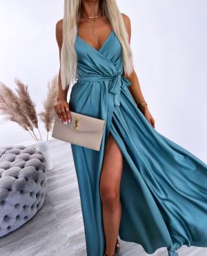Turquoise Maxi Suknelė Su Praskiepu