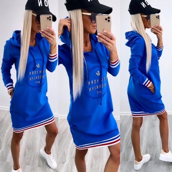 Mėlyna Hooded Pullover Dress