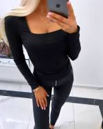 Black Long-sleeved Stretch Blouse