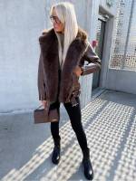 Bēša Oversize Mākslīgās Kažokādas Jaka Ar Siltu Oderi