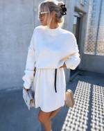 Taupė Soft Knit Dress With Thin Leather Belt