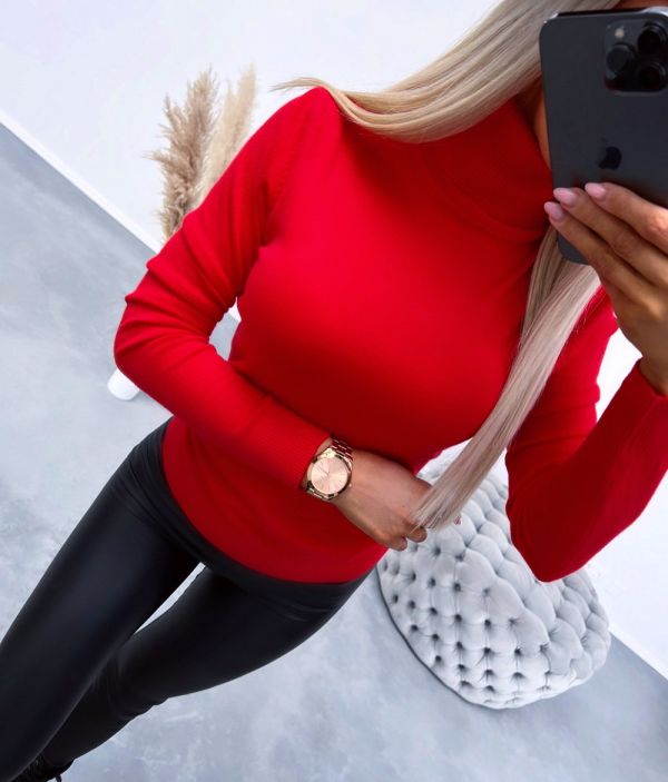 Red High Neck Soft Sweater