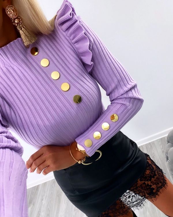 Purple Gold Button Sweater