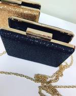 Black Sequin Clutch Bag With Golden Chain