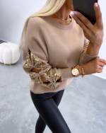Light Beige Loose Sweater With Sequins