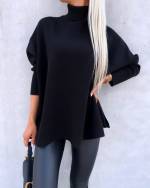 Black Loose High-neck Sweater