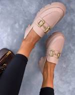 Beige Moccasins With Gold Detail