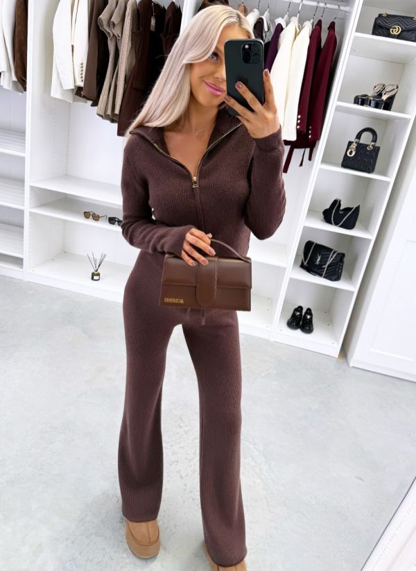 Brown Stretchy And Soft Two-piece Set