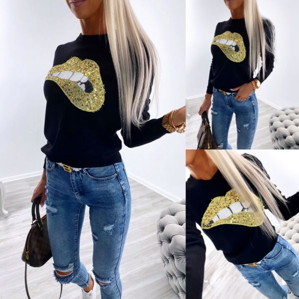 Black Gold Sequin Soft Sweater