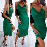 Green Silky Dress With A Slit