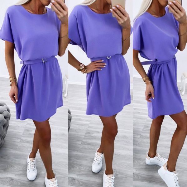 Purple Casual Belted Dress
