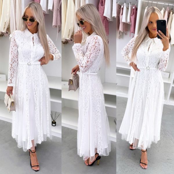 Valge Vööga Pitsist Kleit