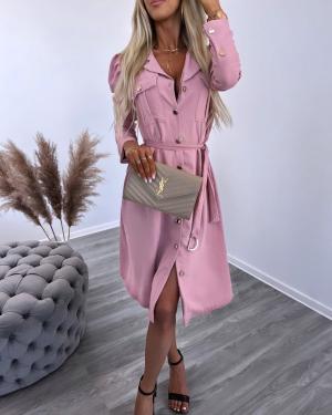 Light Pink Buttoned Dress Tied In The Middle