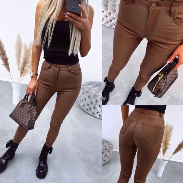 Brown Leather Stretch Pants