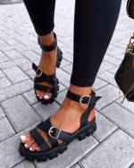 White Comfortable Sandals With Golden Straps