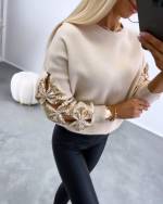 Camel Loose Sweater With Sequins