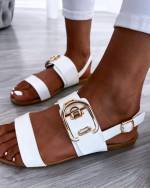 Beige Comfortable Sandals With Golden Buckles