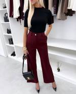 Ciemnoczerwony Spodnie Garniturowe O Prostym Kroju