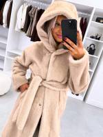 Pruun Kapuutsiga Luksuslik Talvemantel