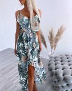 Green Three-quarter Length Floral Dress
