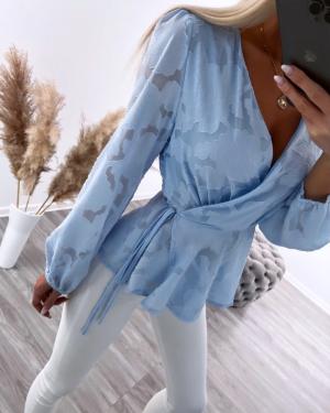 Blue Wrap Blouse With Floral Pattern