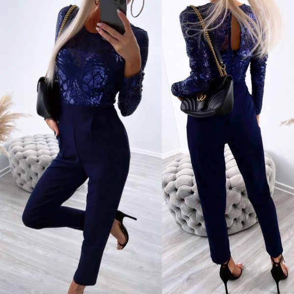 Navy Blue Jumpsuit With Sequins