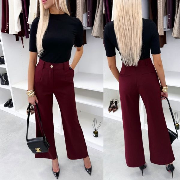 Dark Red Straight-cut Tailored Trousers