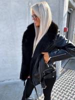 Bēša Oversize Mākslīgās Kažokādas Jaka Ar Siltu Oderi